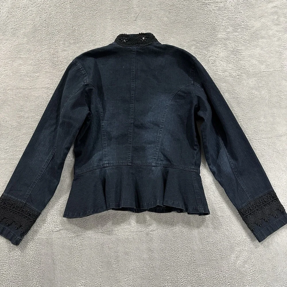 Dark Denim Embellished Peplum Jean Jacket - Picture 3 of 7